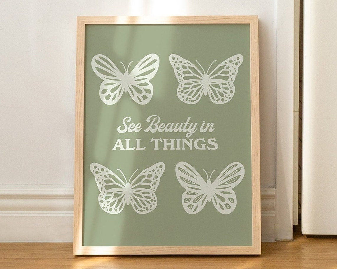 Boho Art Print, Aesthetic Quote Wall Art, Butterfly Poster, Large ...