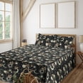 thumbnail image 1 of Ambesonne Boho Art Fitted & Flat Sheet with Sham 3 Pcs Set, Space Sun and Moon Motif, Twin XL, Green Peach and Black, 1 of 5