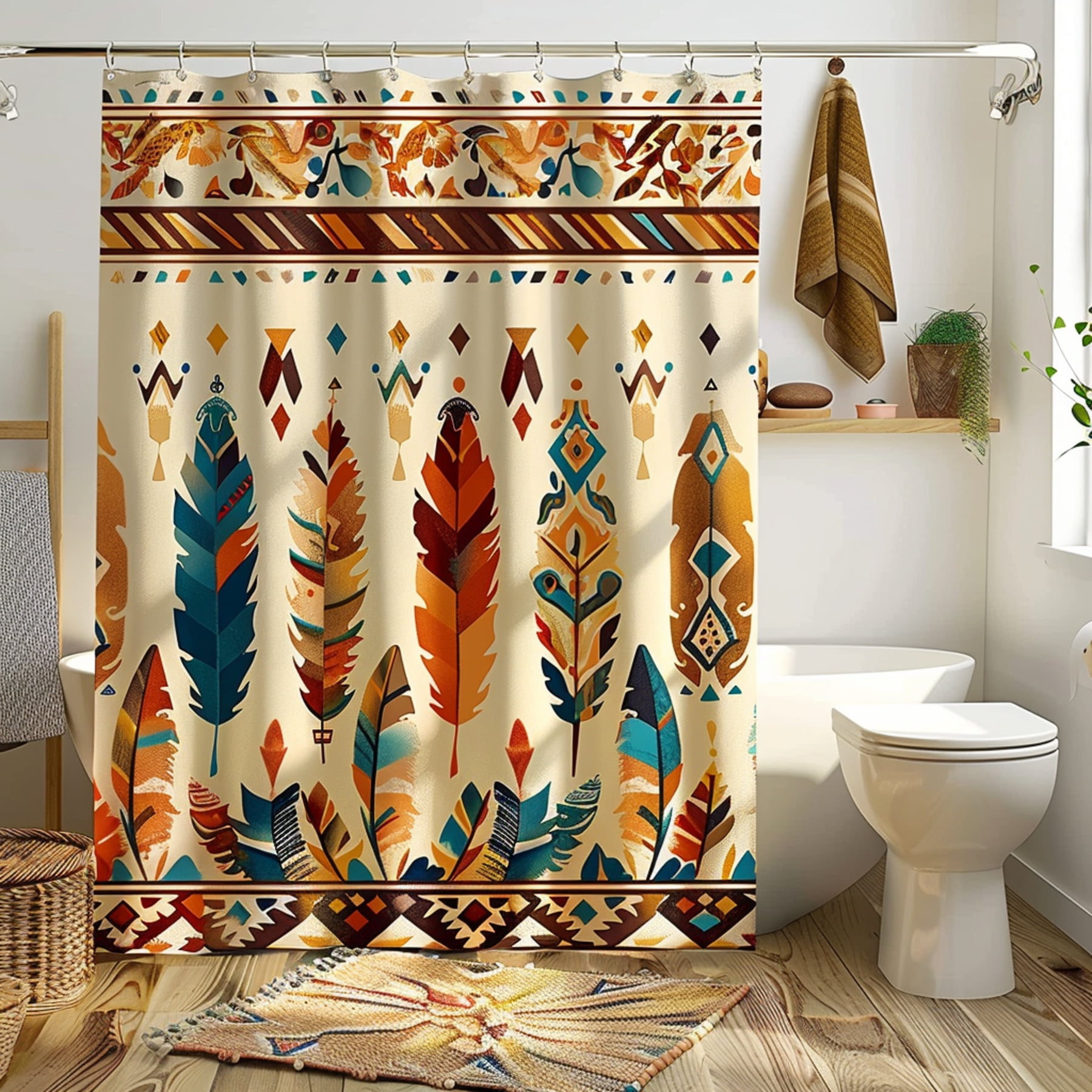 Boho Art Shower Curtain with Ethnic Blanket Design Earthy Tones ...