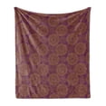 thumbnail image 1 of Boho Art Soft Flannel Fleece Throw Blanket, Ethnic Damask Geometric Floral Circles in Oriental Tones, Cozy Plush for Indoor and Outdoor Use, 60" x 80", Purple and Pale Caramel, by Ambesonne, 1 of 5