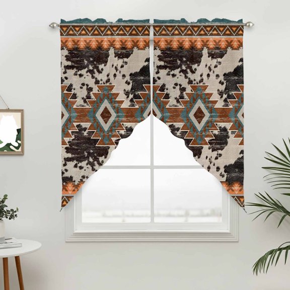 Boho Art Swag Valances for Windows, Rustic Tribal Arrows Native Dark Brown Rod Pocket Short Curtains, Machine Washable Kitchen Window Topper for Bathroom Living Room, 28 x 36 Inch, 1 Pair