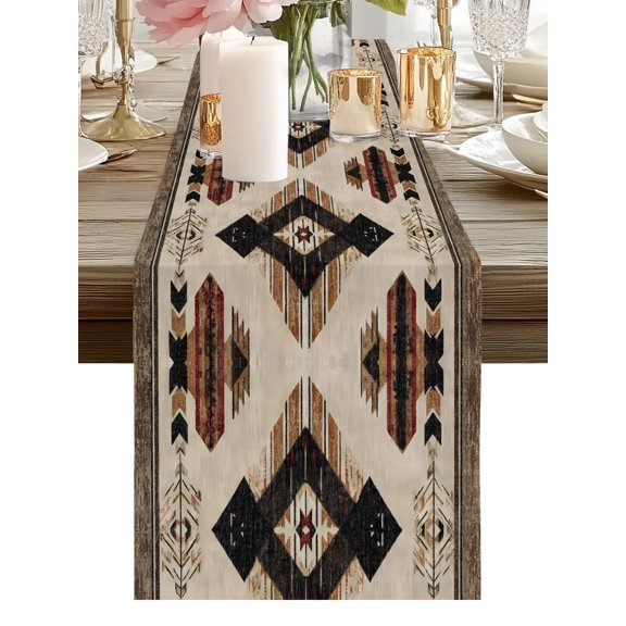 Boho Art Table Runners 36 Inches Long Rustic Tribal Arrows Native Brown Kitchen Dining Table Runner Dresser Scarves for Party Coffee Holiday Party Decor