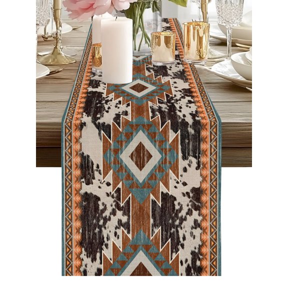 Boho Art Table Runners 36 Inches Long Rustic Tribal Arrows Native Dark Brown Kitchen Dining Table Runner Dresser Scarves for Party Coffee Holiday Party Decor