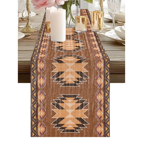 Boho Art Table Runners 36 Inches Long Rustic Tribal Arrows Native Warm Brown Kitchen Dining Table Runner Dresser Scarves for Party Coffee Holiday Party Decor