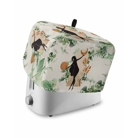 Boho Art Toaster Cover 2 Slice, Abstract Woman Minimalist Silhouette Leaves Bread Maker Cover Toaster Dust Cover with Pockets, Dust-Proof Cover for Kitchen Small Appliance 12x7.5x8in