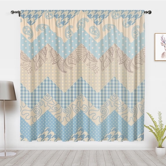 Boho Art style Curtains, Retro abstract geometric pattern Window Treatment Panel Pair Blackout Curtain, Home bedroom Dorm privacy Decor(Rod Pocket)
