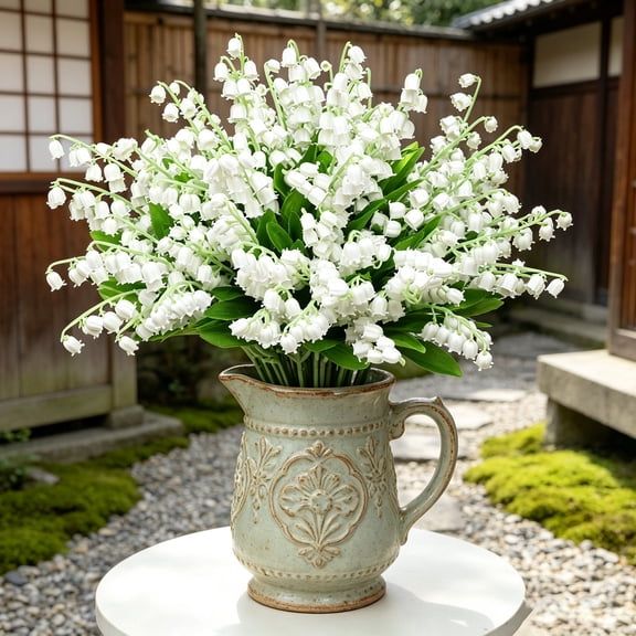 Boho Artificial Flowers Spring Summer Lily of the Valley Stem Realistic White Lily Floral Arrangement for Wedding Bridal Bouquets Home Decor and Outdoor