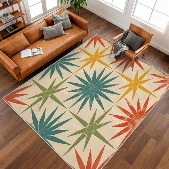 Boho Atomic Area Rugs, Retro 50s Mid Century Modern Carpet, Washable Non Slip Low Pile Soft Rug for Living Room Bedroom Decor Mat 2x3ft