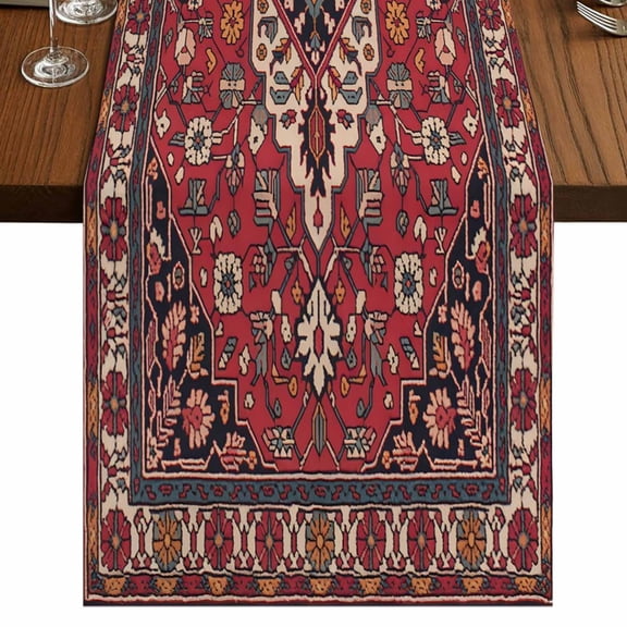 Boho Aztec 48 Inch Table Runner, Country Bohemian Southwest Ethnic Motifs Farmhouse Dresser Scarf Cotton & Linen Tablerunner for Dining/Kitchen Island/Holiday Party Décor 13" x 48"