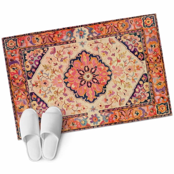 Boho Aztec Bathroom Mat 2x3 FT, Non Slip Small Kitchen Mat, Retro Southwest Farmhouse Ethnic Floral Washable Soft Backed Front Door Throw Rug Non-Shedding Indoor Outdoor Doormat for Entryway Sink