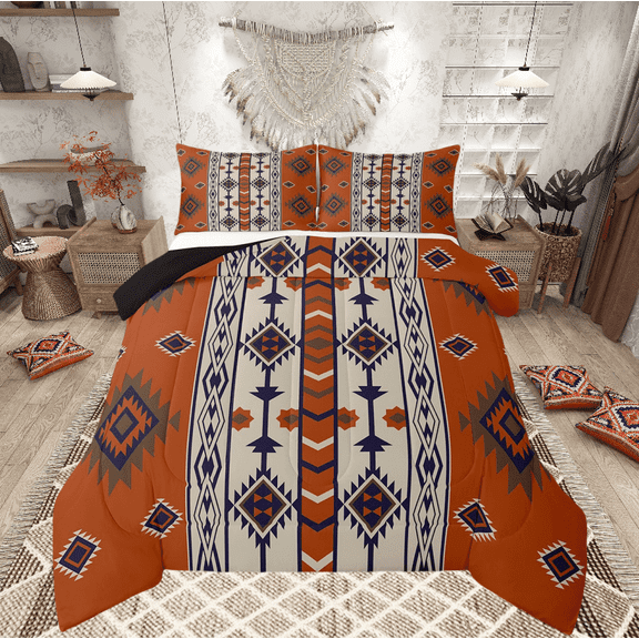 Boho Aztec Bedding Comforter Sets King,Western Bohemian Comforter Set American Southwestern Bedding Set Adults,Southwest Tribal Geometric Quilt 2 Pillow Cases