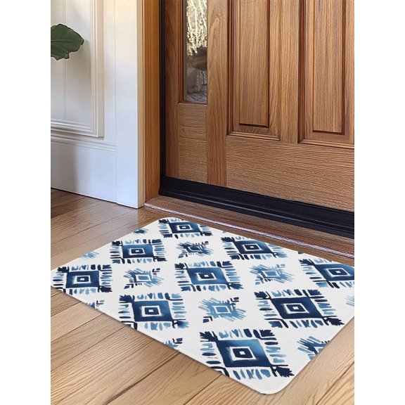 Boho Aztec Blue Door Mat&nbsp;Indoor Outdoor Entrance, Non Slip Small Rug for Kitchen Bathroom Entryway Rug, Southwest Geometric Abstract Tribal Washable Doormat Floor Mat for Office 16x24 Inch