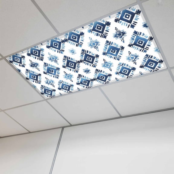 Boho Aztec Blue Magnetic Fluorescent Light Covers for Ceiling Lights 2x4Ft, Southwest Geometric Abstract Tribal Office Classroom Kitchen Drop Ceiling Light Covers Lighting Filters Shade Panel 1 Pack