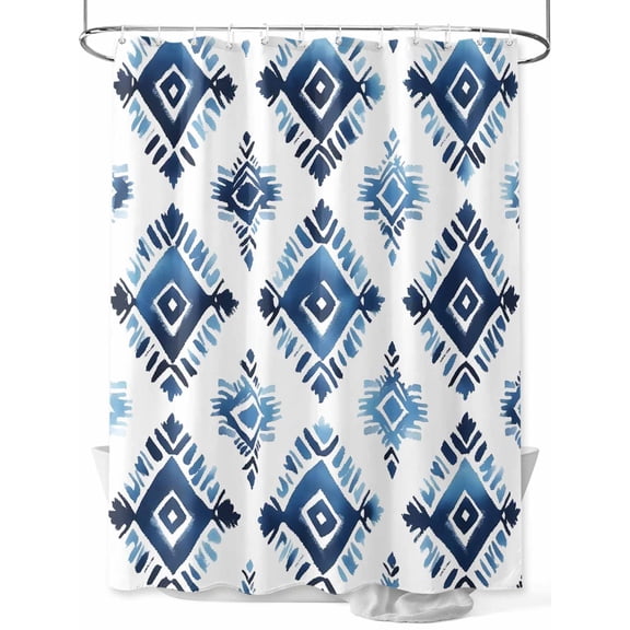 Boho Aztec Blue Standard Shower Curtain Set, Waterproof Shower Curtains for Bathroom, Southwest Geometric Abstract Tribal Washable Fabric Cloth Bath Curtain for Bathtub with Hooks 72x72 Inches