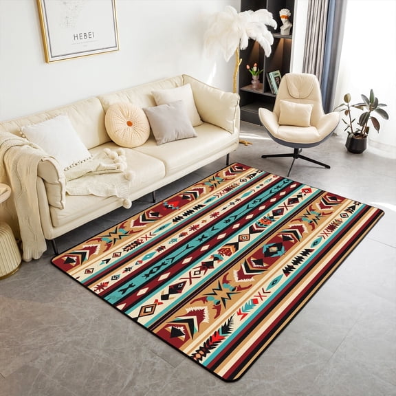 Boho Aztec Carpet Teen Adults,Southwestern Area Rug 5x7,Vintage Mexican Geometric Indoor Floor Mat,Rhombus Abstract Decorative Accent Rug,Western Decor Decorative Rug For Bedroom,Non Slip