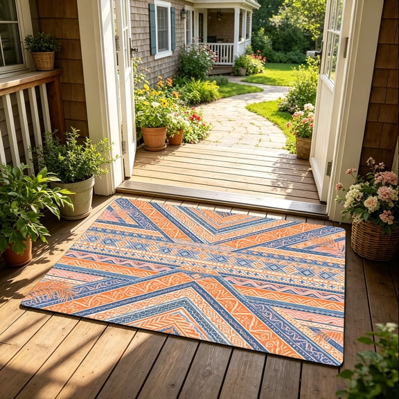 Boho Aztec Chevron Tribal Floor Mat, Home Entrance Living Room Bedroom Festival Decorative Entry Area Rug, Thanksgiving Christmas Gift