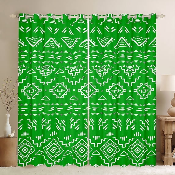 Boho Aztec Curtains & Drapes 38"Wx54"L Southwestern Curtains Exotic Tribal Bohemian Window Curtains Western Bedroom Decor,Moden Farmhouse Geometric Window Treatments 2 Panels Green White