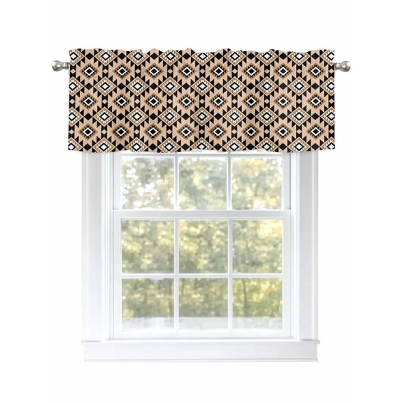 Boho Aztec Ethnic Valances for Windows, Rod Pocket Kitchen Valance Curtains - Soft & Washable Small Window Treatment for Living Room,&nbsp;Bathroom, Abstract Geometric Art , 42x12 Inch, 1 Panel