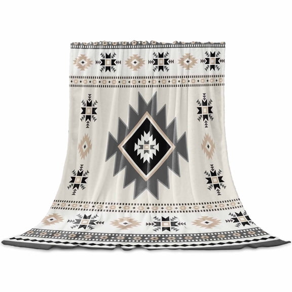 Boho Aztec Flannel Blanket for Bed, Southwest Ethnic Geometric Farmhouse Art Soft Cozy Warm Couch Throw Blanket, Lightweight Fluffy Plush Bedding Blankets for Sofa Decor All Season 60"x80"