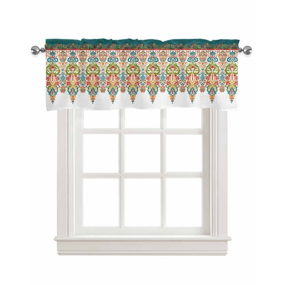 Boho Aztec Kitchen Valances for Windows Farmhouse Linen Window Valance Curtain for Living Room Window Treatment Bohemian Geometric Stripes Vintage Tribe Valance Rod Pocket Topper Drape, 42 x 18 Inch