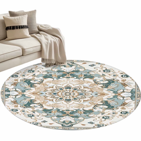 Boho Aztec Large Area Rugs for Bedroom Living Room, Soft Non Slip Carpet Bedside Rug, Tribal Southwest Ethnic Abstract Pattern Round Floor Cover Kitchen Accent Rug 4' for Dining Room/Office