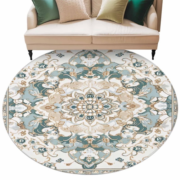 Boho Aztec Large Area Rugs for Bedroom Living Room, Soft Non Slip Carpet Bedside Rug, Tribal Southwest Ethnic Abstract Pattern Round Floor Cover Kitchen Accent Rug 8' for Dining Room/Office