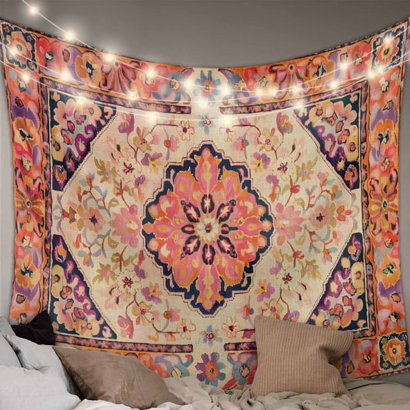Boho Aztec Large Tapestry for Bedroom Wall Hanging Tapestry, Retro Southwest Farmhouse Ethnic Floral Ceiling Backdrop Tapestries Poster Blanket Wall Decor for Teens Room Living Room Dorm 85" x 90"