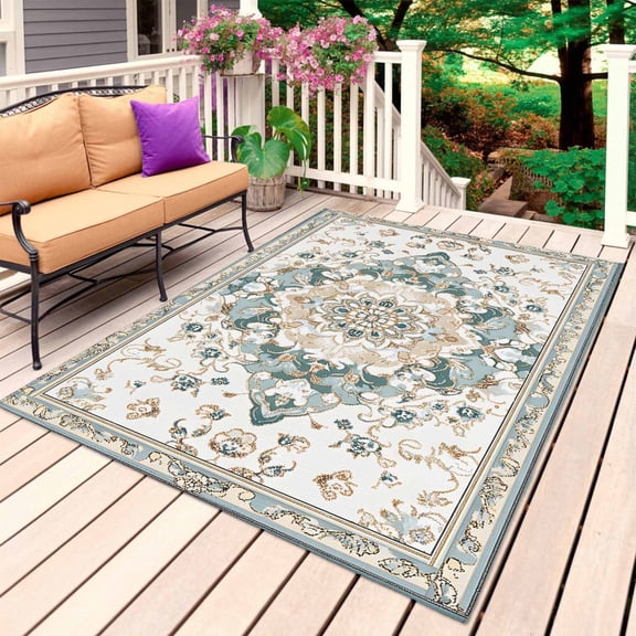 Boho Aztec Outdoor Rug 6x9 Ft, Non Slip Washable Area Rug, Tribal Southwest Ethnic Abstract Pattern Patio Rugs Carpet Runner, Large Floor Mat for Indoor/Outdoor Deck Porch Camping