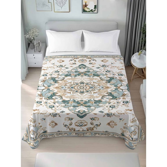 Boho Aztec Queen Size Flat Sheet, Wrinkleproof & Fadeproof Cooling Flat Bed Sheet Only, Tribal Southwest Ethnic Abstract Pattern Breathable Soft Bedding Top Sheets 90 x 102 Inches