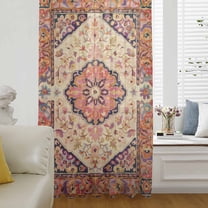 Boho Aztec Semi Sheer Curtains Drapes for Living Room, Bedroom, French Doors Window 108 Inches Long, Retro Southwest Farmhouse Ethnic Floral Rod Pocket Chiffon Curtain Drapery Voile Draperies Panel