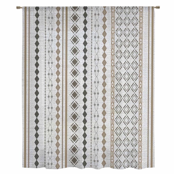 Boho Aztec Sheer Curtains 72 Inches Long, Ethnic Brown Strips Geometric Tribal Rustic Light Filering Curtains, Breathable Simi Curtain Privacy Drapes for Living Room Bedroom Window Treatment