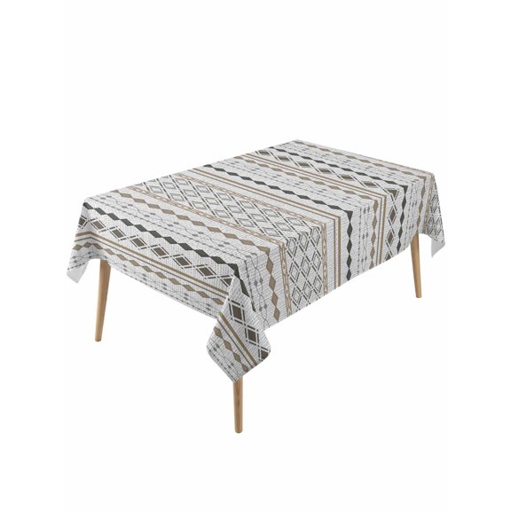 Boho Aztec Table Cloth, Waterproof Tablecloth for Rectangle Tables, Ethnic Brown Strips Geometric Tribal Rustic Reusable Washable Fabric Table Cover for Restaurant Kitchen Dining Tables 60"x120"