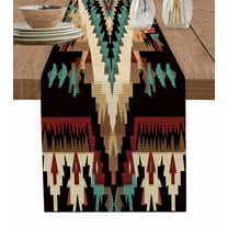 Boho Aztec Table Runner-Cotton Linen- 36 Inch Holiday Dresser Scarves, Southwestern Geometric Farmhouse Tribal Tablerunner for Kitchen Coffee/Dining Bedroom Home Living Room Dinner Scarf Décor 13x36