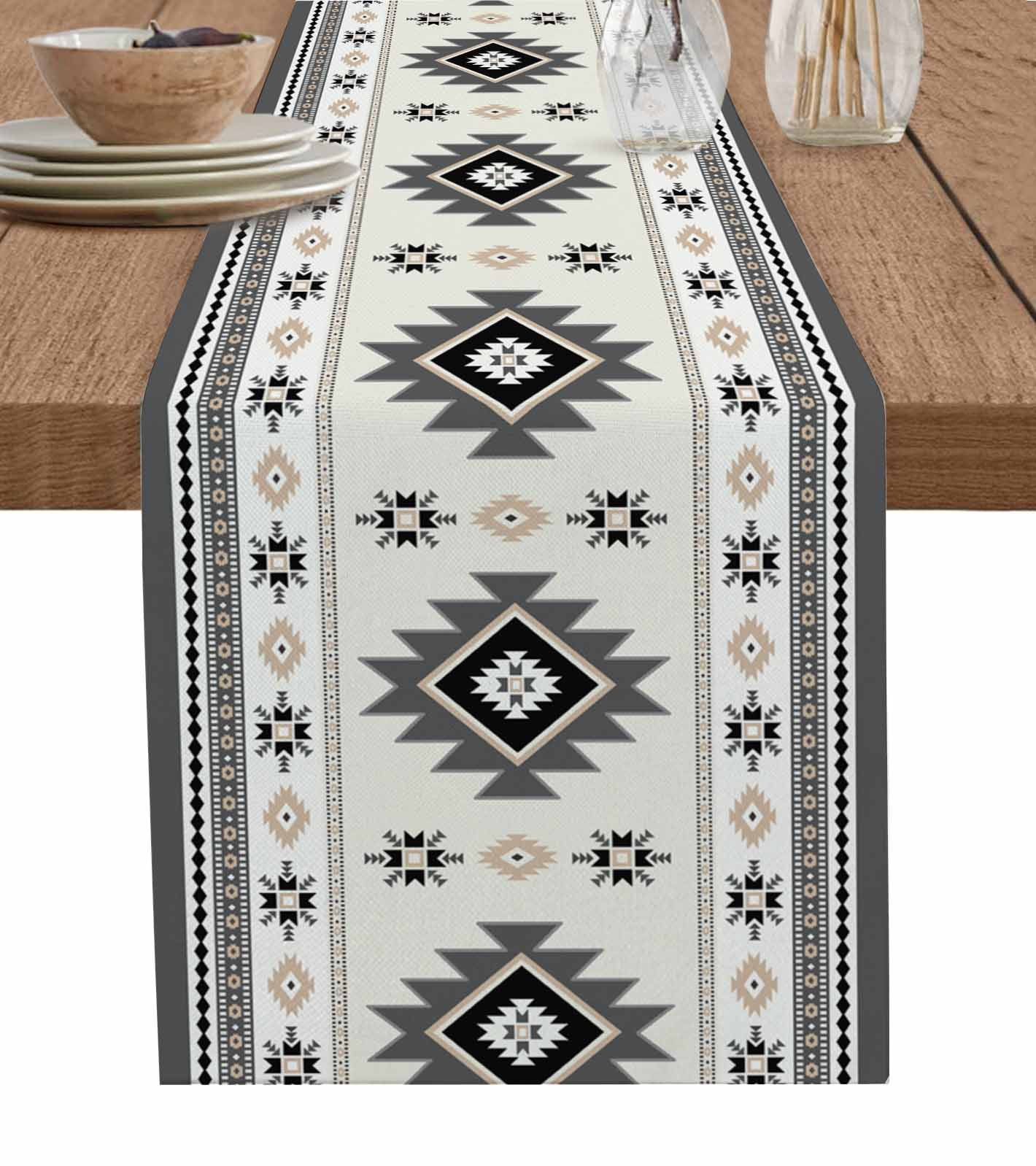 Boho Aztec Table Runner Cotton Linen 90 Inch Holiday Dresser Scarves ...
