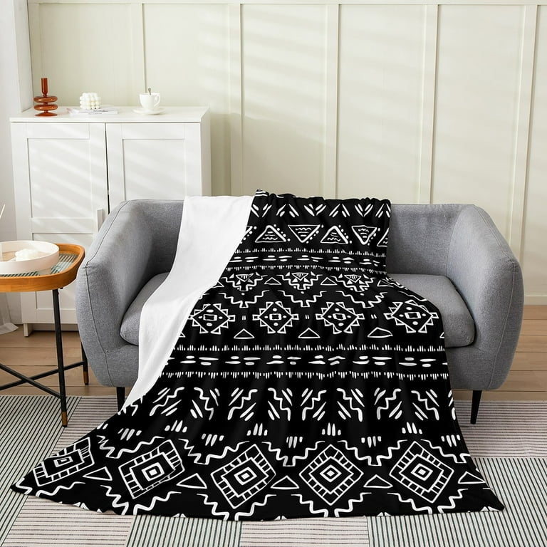 Boho Aztec Throw Blanket for Bed Sofa Black White Bohemian Plush Bed Blanket 40 X50 Western Southwestern Flannel Fleece Blanket Geometric Diamond Stripe Bed Blanket All Season Walmart