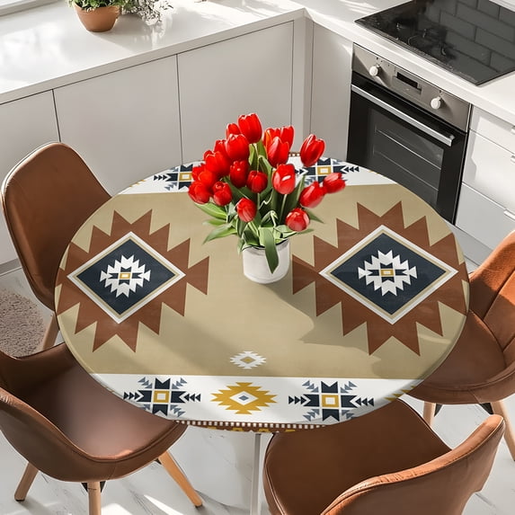 Boho Aztec Tribal Totem Ethnic Style Round Fitted Tablecloth with ...