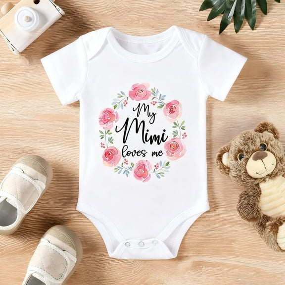 Boho Baby Clothes | "My Mimi's Loves" Grandma Bodysuit | Unisex Newborn Outfit for Mimi & Granny | 100% Cotton Soft Bohemian Style Onesie with Snap Closure