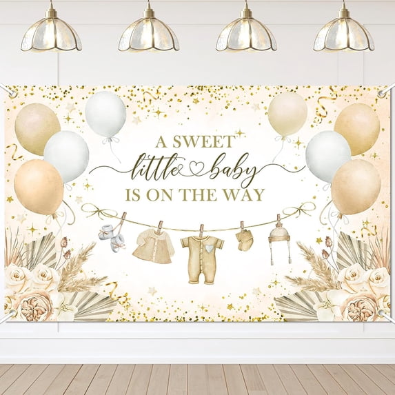 Boho Baby Shower Banner Neutral Gold Baby Shower Party Decorations A Sweet Little Baby is On The Way Banner for Neutral New Baby Party, Gender Reveal Party Decor