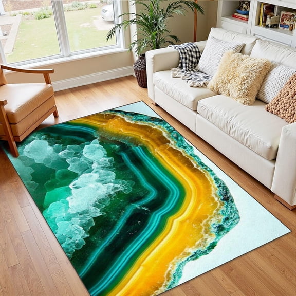 Boho Backlit Geode Area Rug, Abstract Stone Pattern Carpet, Washable Non Slip Low Pile Soft Thin, Living Room Bedroom Bathroom Office Home Decor Mat 3x4ft