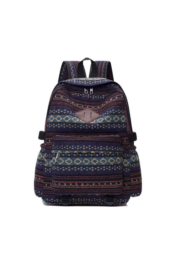 Boho Backpack for Women Canvas Laptop Rucksack Ethnic Print Daypacks Bohemian Style Shoulder Handbag Casual Teenager School Bag Bookbag Multipurpose Convertible Purse Dark Blue