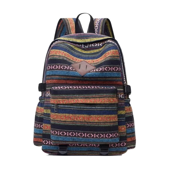 Boho Backpack for Women Canvas Laptop Rucksack Ethnic Print Daypacks Bohemian Style Shoulder Handbag Casual Teenager School Bag Bookbag Multipurpose Convertible Purse Dark Blue