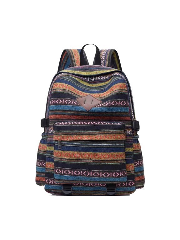 Boho Backpack for Women Canvas Laptop Rucksack Ethnic Print Daypacks Bohemian Style Shoulder Handbag Casual Teenager School Bag Bookbag Multipurpose Convertible Purse Dark Blue