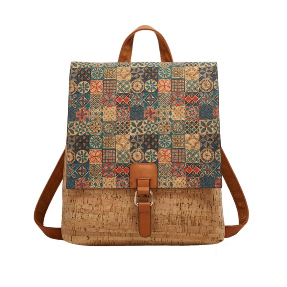 Boho Backpack for Women Daypacks with Ethnic Pattern Bohemian Style Shoulder Handbag Multipurpose Convertible Purse Teenager School Bag Bookbag Cork Fabric Rucksack for Travel Outdoor Floral
