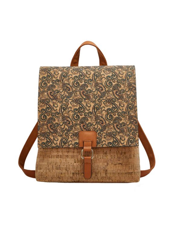 Boho Backpack for Women Daypacks with Ethnic Pattern Bohemian Style Shoulder Handbag Multipurpose Convertible Purse Teenager School Bag Bookbag Cork Fabric Rucksack for Travel Outdoor Floral
