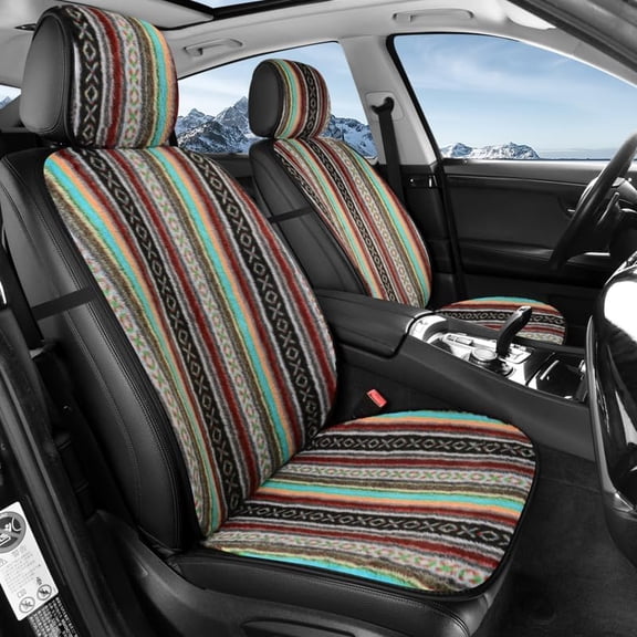 Boho Baja Fluffy Plush Cute Front  Seat Cushion - Warm Fuzzy Short Hair Faux  Hippie  Winter Seat Cover for , , SUV, Pickup, Sedan, Bohemian Saddle Blanket