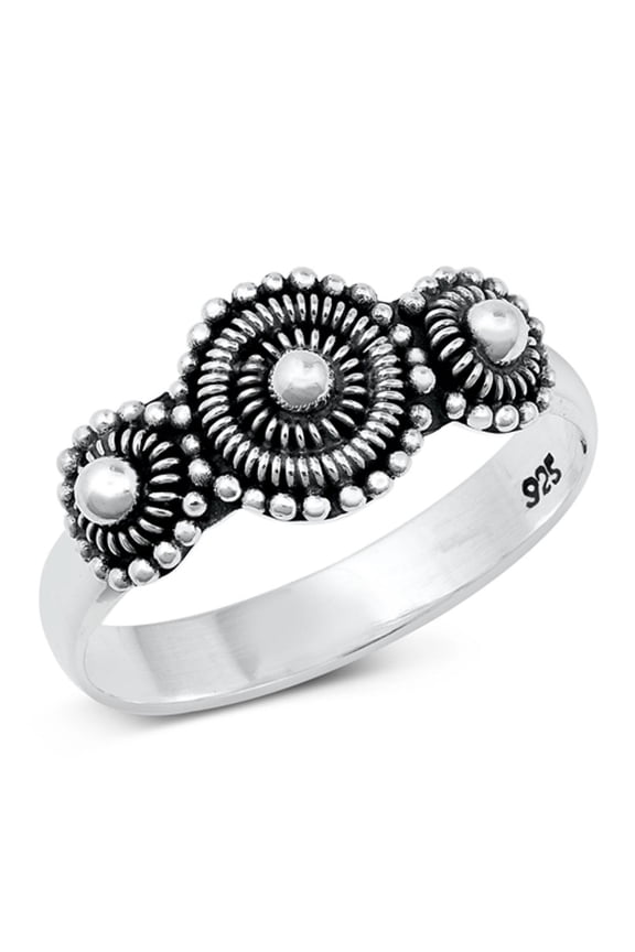Boho Bali Mandala Sunflower Ring .925 Sterling Silver Band Jewelry Female Male Unisex Size 9