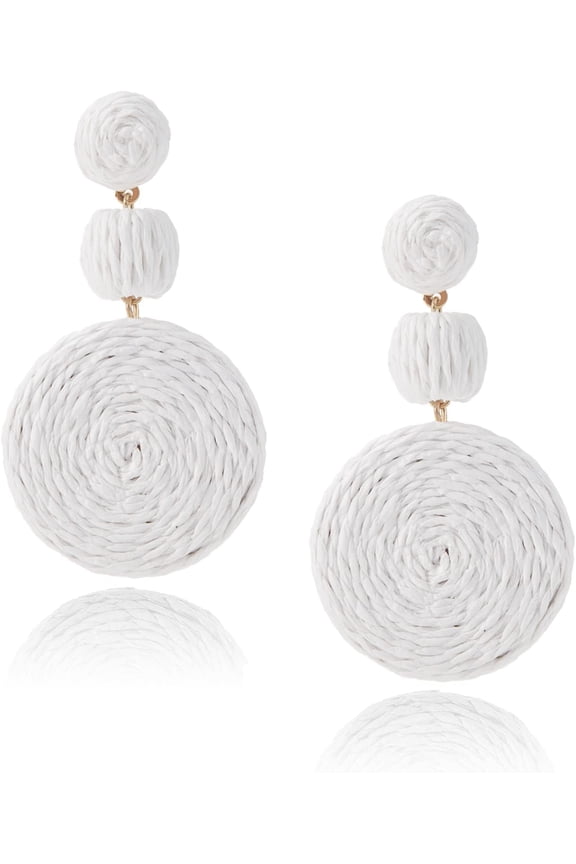 Boho Ball Earrings for Women, Statement Raffia Round Drop Earrings - Summer Beach Vacation Jewelry