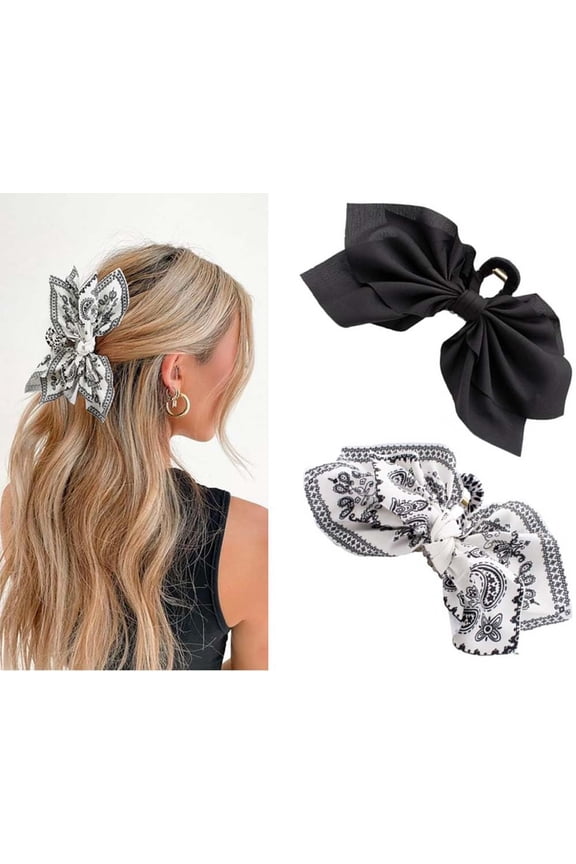 Boho Bandana Hair Claw Clips,French Style High-end Cashew Flower Big Bow Hairpin for Styling Large Hair Clips for Thick Hair for Girls Hair Accessories (style 1)