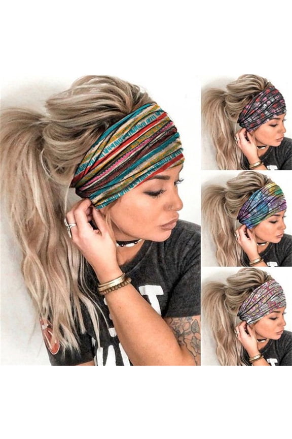 Boho Bandeau Headbands Wide Knot Hair Scarf Floral Printed Hair Band Elastic Turban Thick Head Wrap Stretch Fabric Cotton Head Bands Thick Fashion Hair Accessories for Women Pack of 4 (Boho)