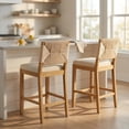 thumbnail image 1 of Boho Bar Stools Set of 2, Natural Wood Counter Height Stools, Beige Upholstered Farmhouse Barstools with Woven Backrest, Kitchen Island Chairs, Sillas para Barra de Cocina, 1 of 7